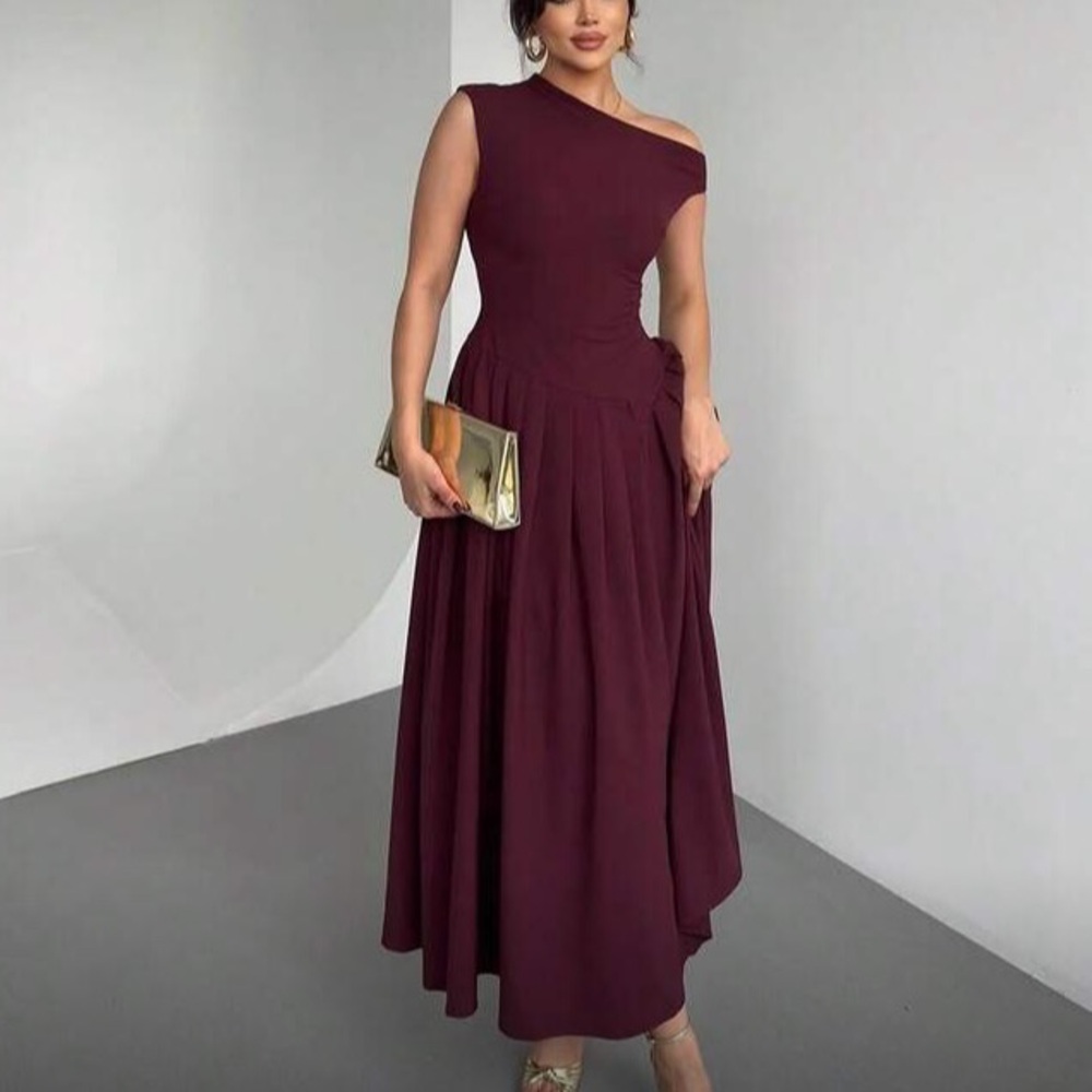 Elegant Burgundy off Shoulder Dress